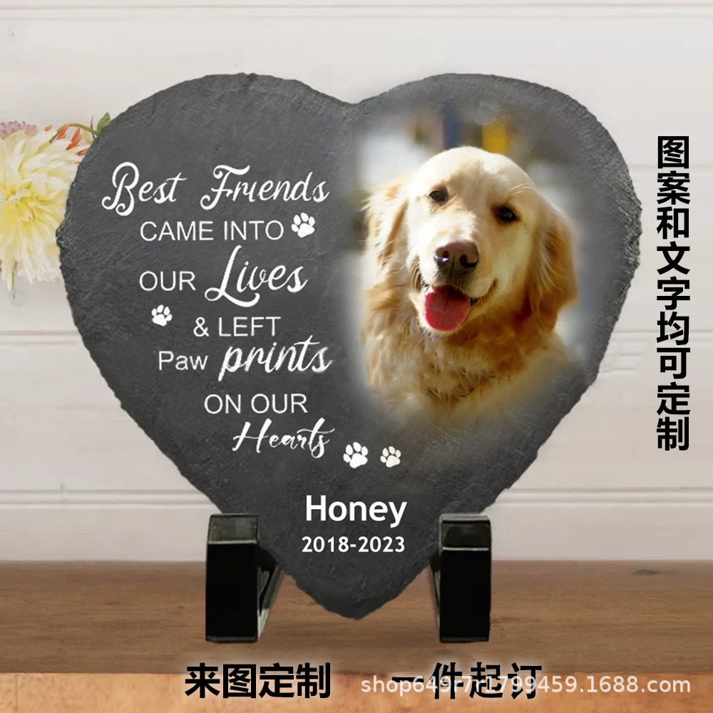 Amazon Explosions Pet Birthday Commemorative Ornaments DIY Color Printing Heart-shaped Stone Home Small Ornaments Creative Slate Painting