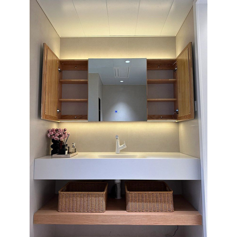 Slate Hot-Bent Seamless Ceramic Integrated Basin Wood Color Japanese Style Bathroom Cabinet Combination Washbasin Simple Popular Fashion