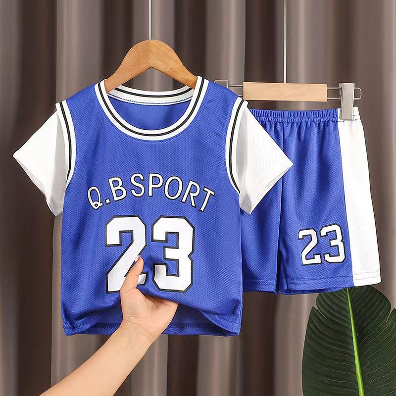 New Summer Children's Short-sleeved Sports Suit Fashionable Men's and Women's Middle and Old Children's Basketball Training Clothes Quick-drying Breathable Handsome Thin