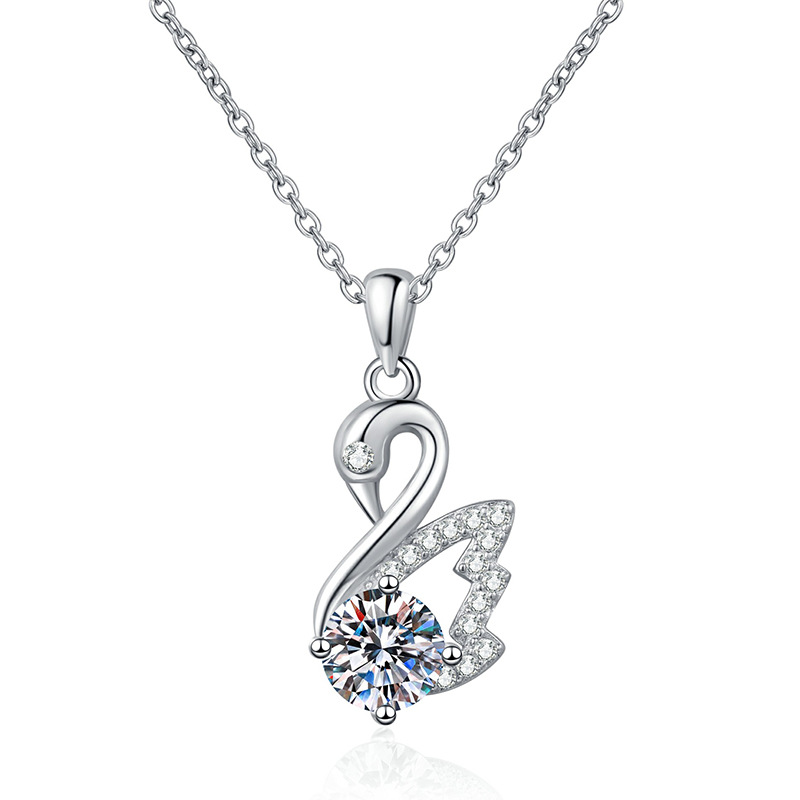 S925 Sterling Silver Pendant 1 karat Moissanite Necklace Korean Fashion Swan Necklace Women D Color Mossanite Necklace Women