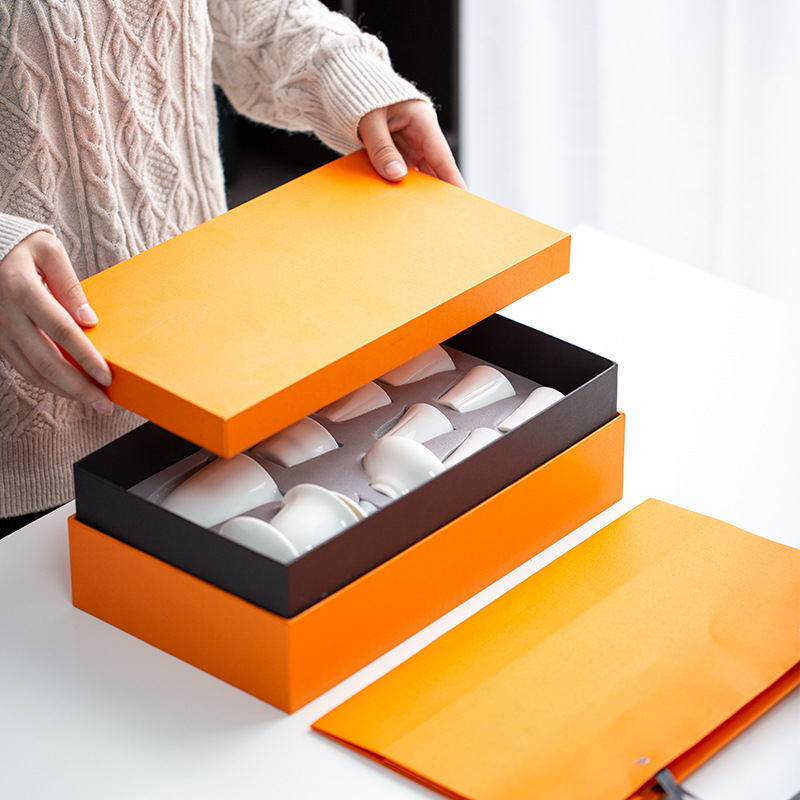 Набор чая из нефритового фарфора Dehua, кунг-фу, подарочная коробка, бизнес-сувенир, печатный логотип