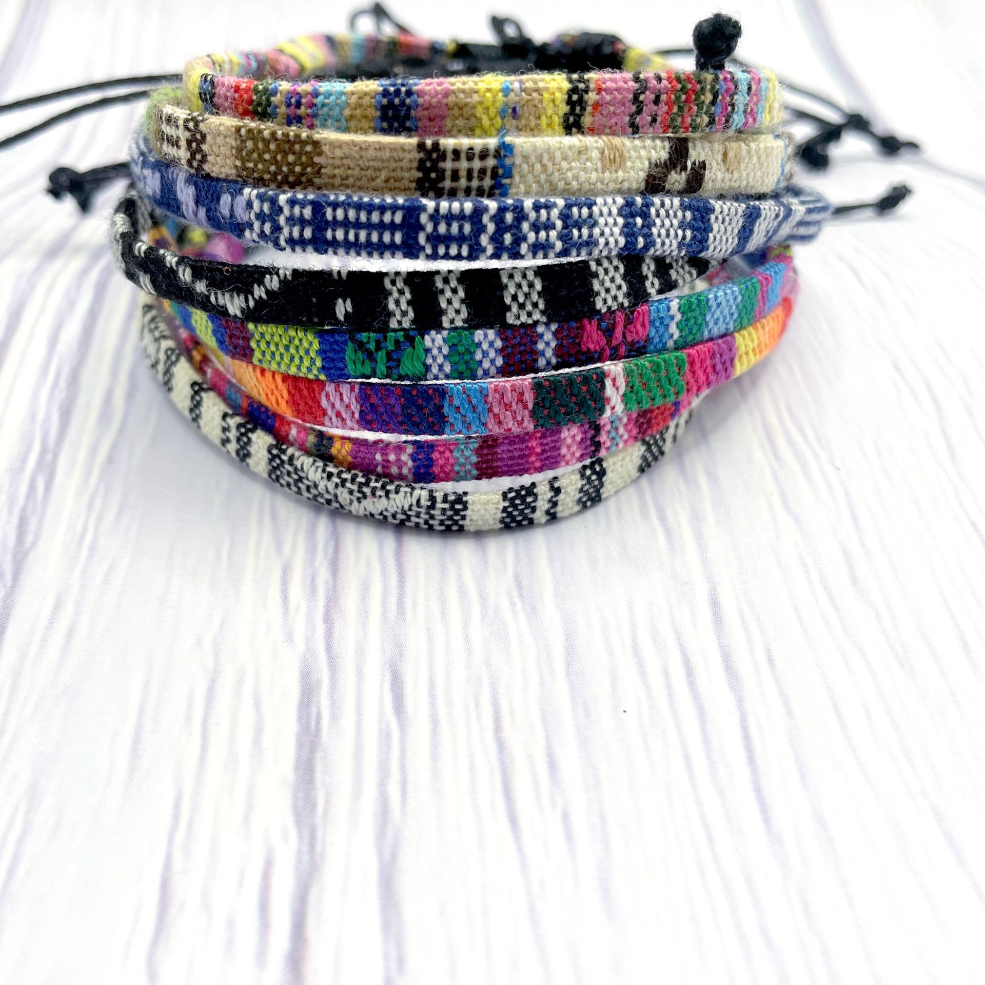 Amazon hot Nepal style cotton and linen woven fabric rainbow bracelet anklet all-match color adjustable bare feet