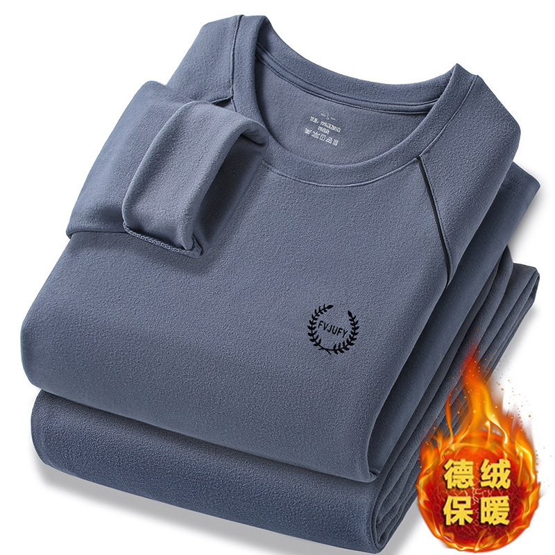 Men's Thermal Underwear Thickened Fleece Heated Large Size Middle-Aged and Elderly Dad's Autumn Clothes and Pants De Rong Thermal Set