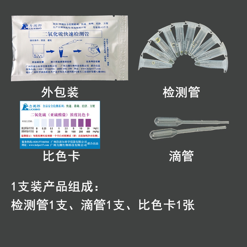 Sulfur Dioxide Detection Tube for Yam, Rose, Lily, Lotus Seed, Chinese Herbal Medicine Bleach, Sulfur Detection Kit for Rapid Testing