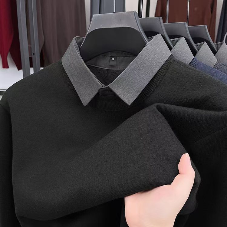 With sheep wool knitted shirt fake two men's business winter warm fleece-lined thick base one wholesale