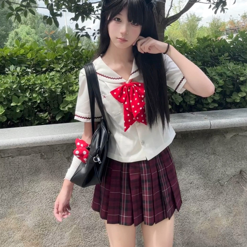 Autumn pomelo language [Yingchuan women] jk original sailor suit mountain road line college style school for uniform shirt short sleeve summer