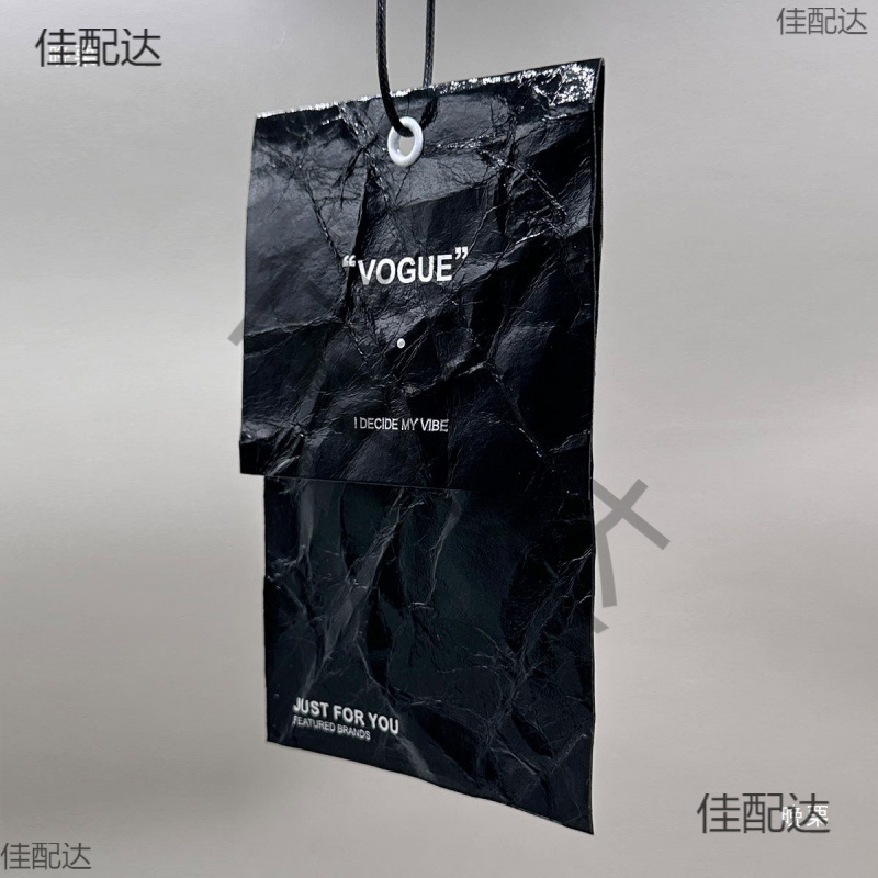 Special Material Black Hand-held Paper Tag Bright Black Crepe Paper Trendy Brand Clothing Trademark Tag