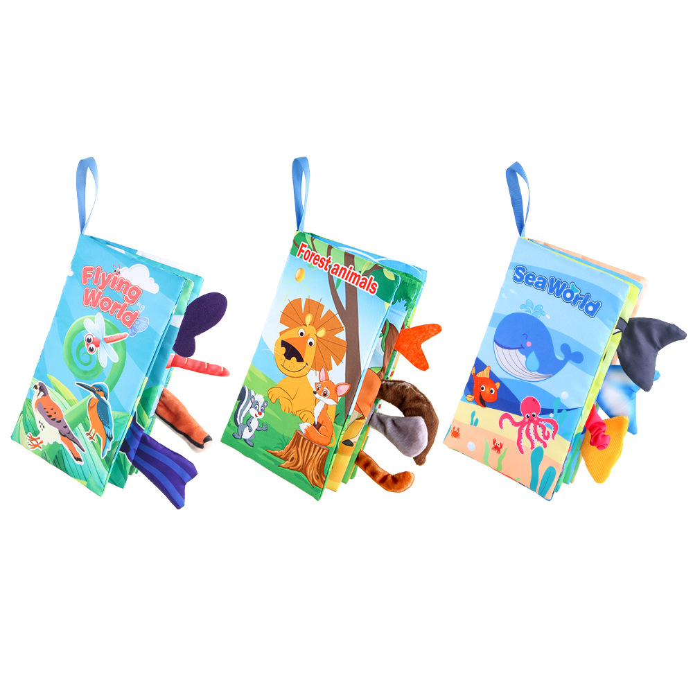 Baby's sea, land and air tail cloth book Ocean Forest flying animal Palm book early education toy with ringing paper