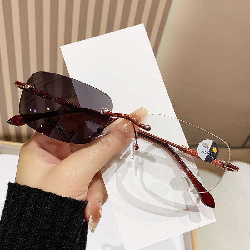 New Smart High-Definition Frameless Anti-Blue Light Reading Glasses, Outdoor Photochromic Anti-Uv Eye Protection Reading Glasses
