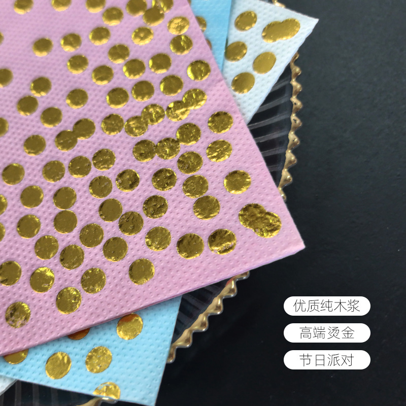 Customized Gold-Stamped Polka Dot Dyed Paper Towels in Stock for Parties, Cocktails, and Western Restaurants, Available for Cross-Border Sales, Minimum Order Is One Box