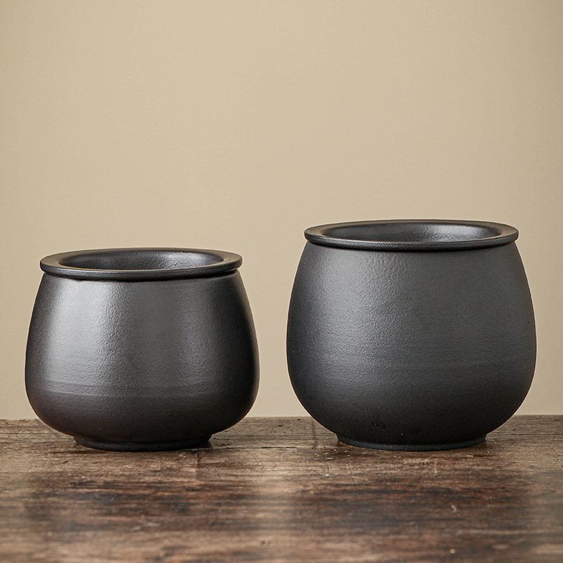 Black Pottery Tea Dregs Tank Ceramic Tea Wash Building Water Filter with Lid Waste Water Tank Meng Da No. Desktop Trash Bin Tea Water Separation