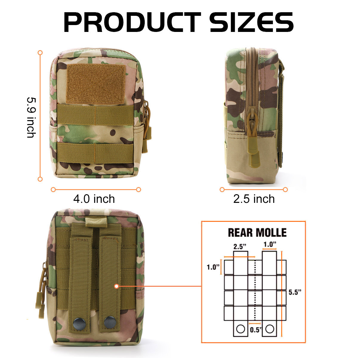 Molly bag outdoor tactical camouflage EDC commuter small waist bag molle military fans convenient accessories zipper bag 4 Pack