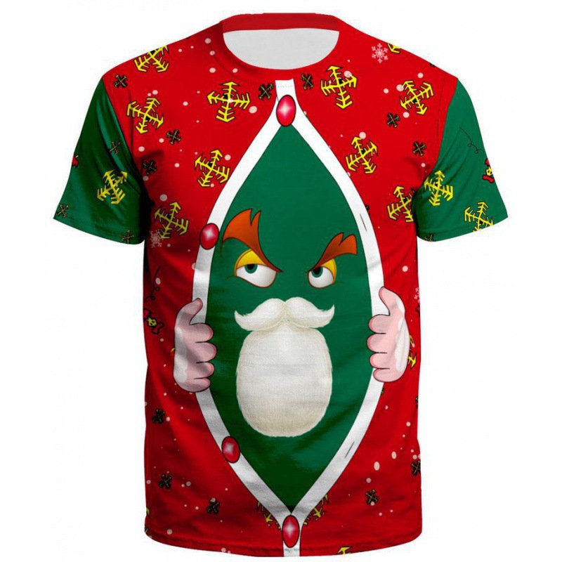 Cross-border New Christmas Short-sleeved T-shirt 3D Printing European and American Couple Style Round Neck T-shirt Santa Claus Factory