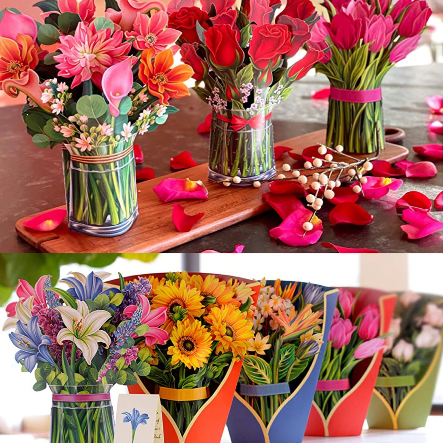 3D three-dimensional flower holding flowers Teachers' Day paper carving crafts pop-up bouquet creative holiday blessing gift card