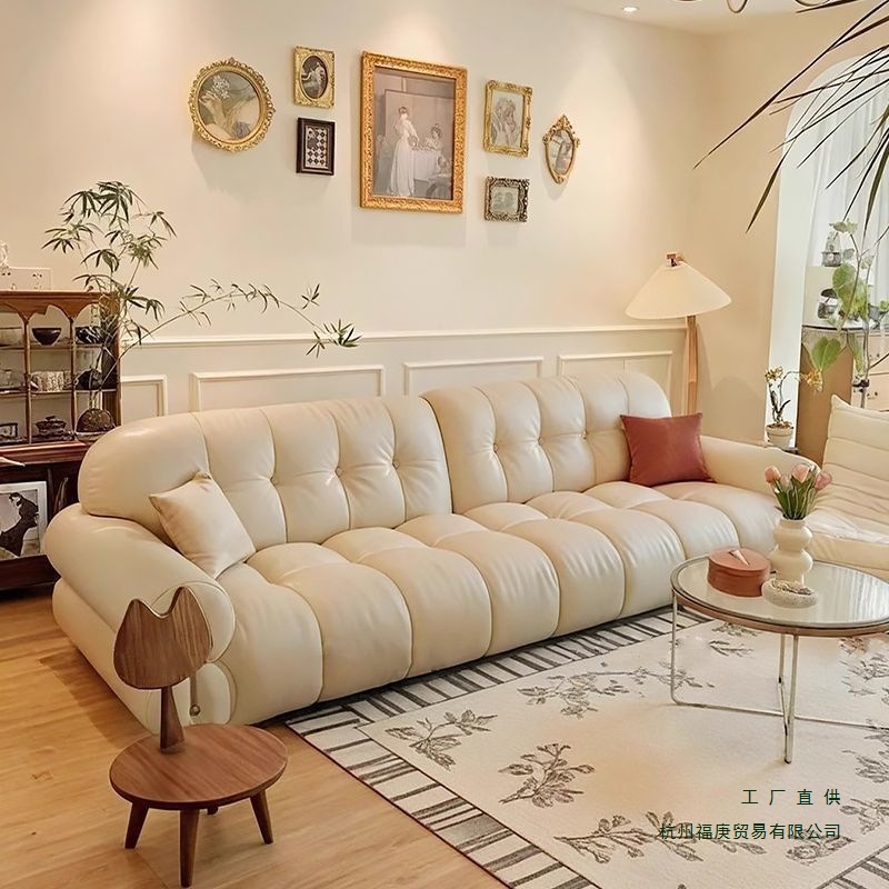 Новый кремовый стиль коричневый сахар облако легкий роскошный диван, итальянский стиль, очень простой, из кожи первого слоя