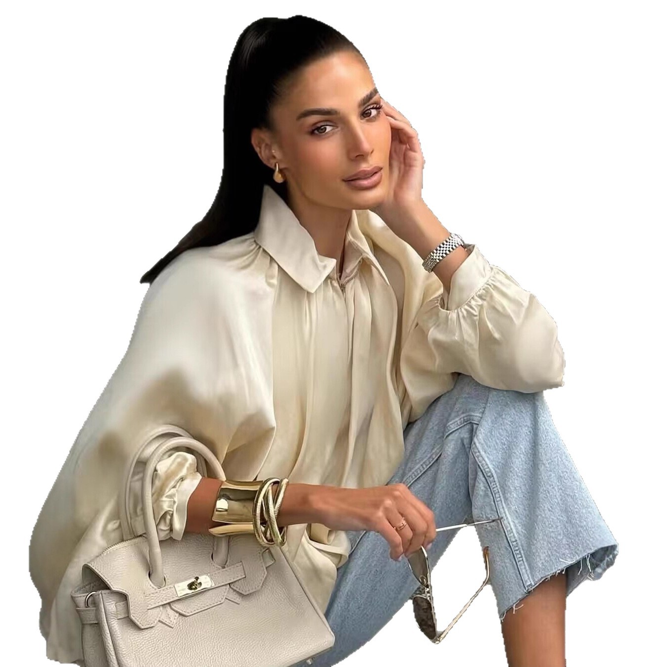 ZA cross-border foreign trade source 2025 spring new fashion loose bat sleeve puffy bomber jacket coat