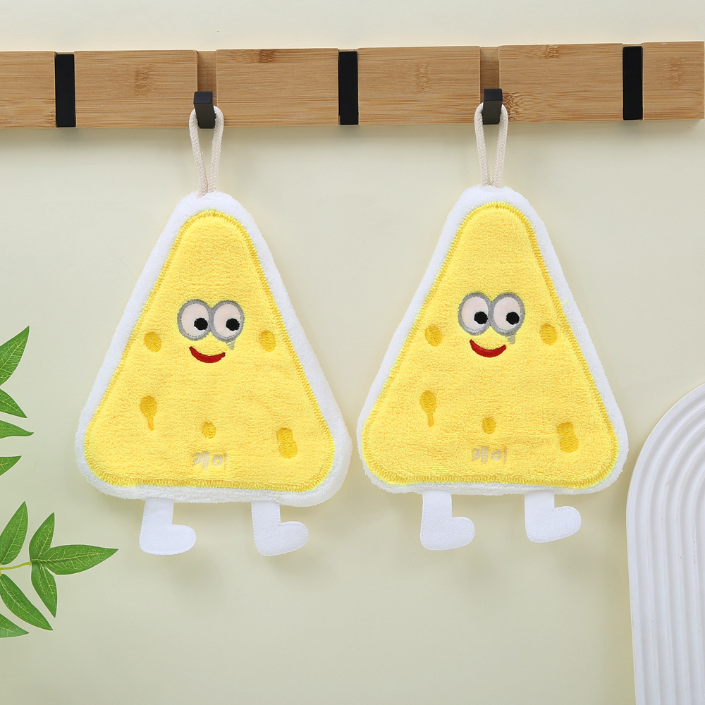 Cute Cartoon Toast Cheese Hand Towel New Hanging Handkerchief Cookie Cookie Rag Thickeneded Coral Velvet Wipe