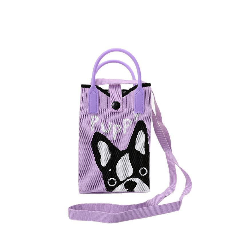 Advanced Sense Mobile Phone Bag New Cartoon Knitted Bag Dopamine Color Matching Handbag Niche All-match Shoulder Crossbody Bag