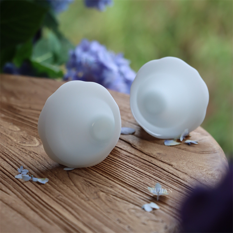 Dehua Ice Handmade Flower Mouth Tea Cup Kung Fu Tea Set Tea Tasting Cup Universal Single Cup Fragrance Cup White Porcelain Fragrance Cup