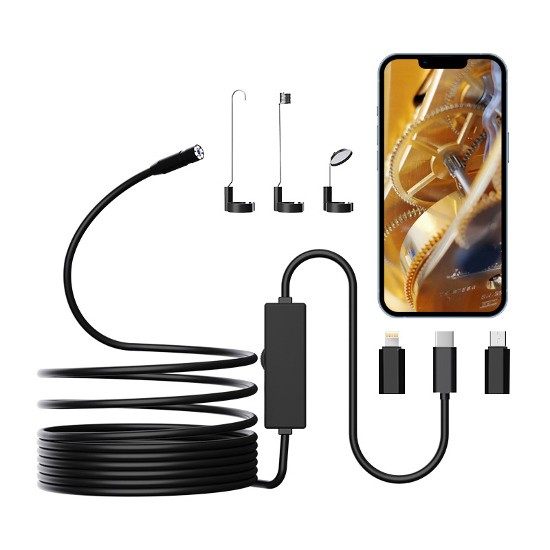 Factory Wholesale 3 in 1 HD Android Apple IOS Direct Connect Industrial Endoscope 8mm Carbon Detection Camera