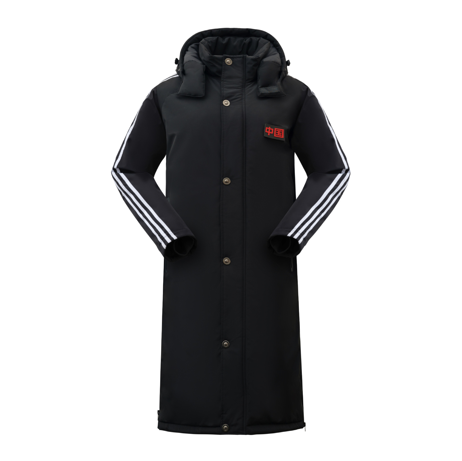 Sports cotton-padded coat men's long national team sports winter training coat knee-length women's art test warm cotton-padded jacket plus velvet large size