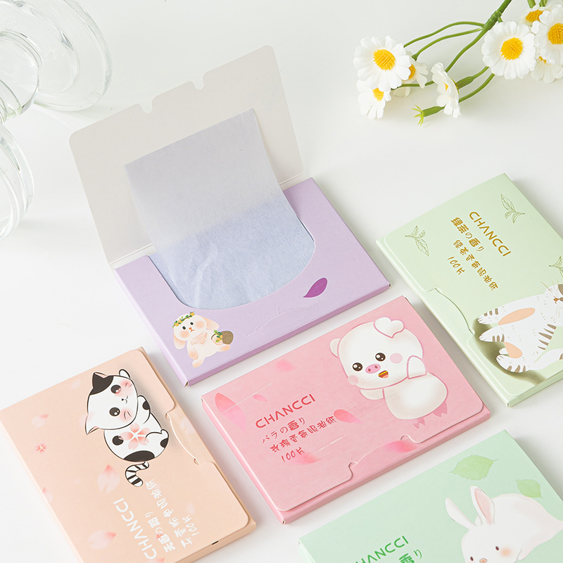 Facial Oil-Absorbing Paper 100 Pieces Portable Removable Fragrance Face Women's Makeup Makeup Summer Refreshing Oil Removal Export