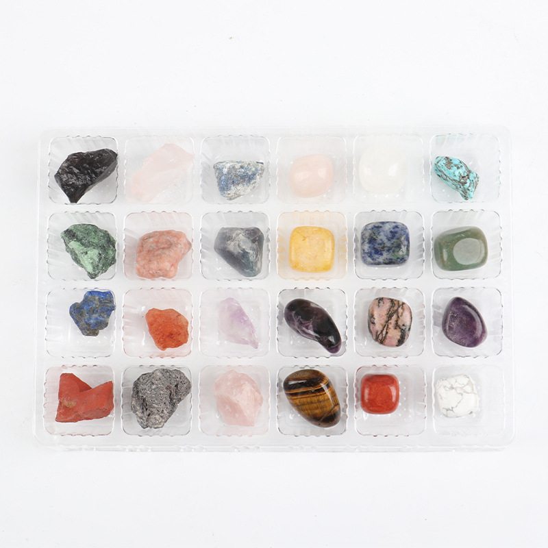 Cross-border Hot Sale 24-grid Natural Crystal Raw Stone Rolling Stone Mine Mark Peach Heart Hexagonal Column Blind Box Christmas Gift Set