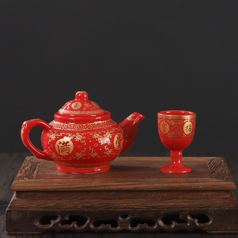 Ceramic Household Halogen Pot Teapot Set Wine Cup Tea Cup Buddha Hall Worship for Decoration Supplies for Opening and Admission to the Ancestral Hall