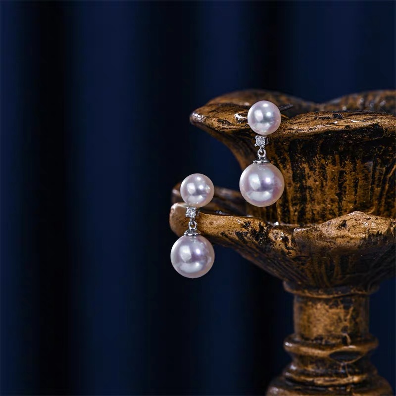 Platinum Pt900 accessories small fresh double beads zircon earrings with beads 6-7,9-10mm without beads