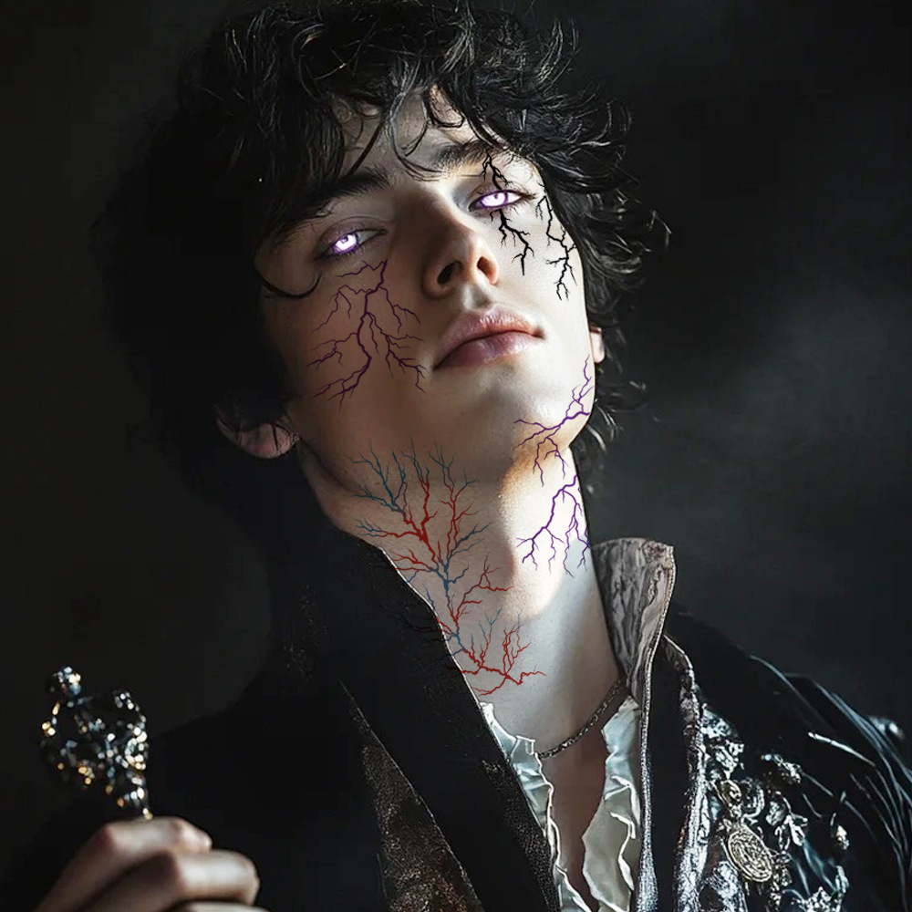 Cross-Border New Halloween Vascular Tattoo Stickers Colorful Lines Lightning Simple Cell Temporary Makeup Tattoo Stickers