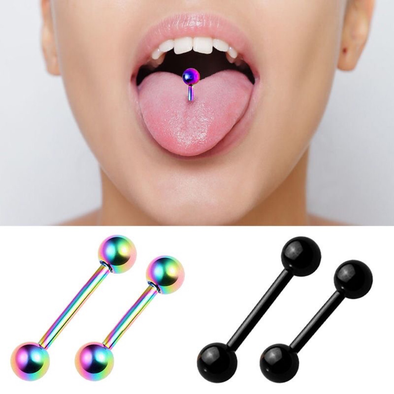 Korean style double head round ball tongue nail simple fashion fashion earrings cute mini girl ear bone nail