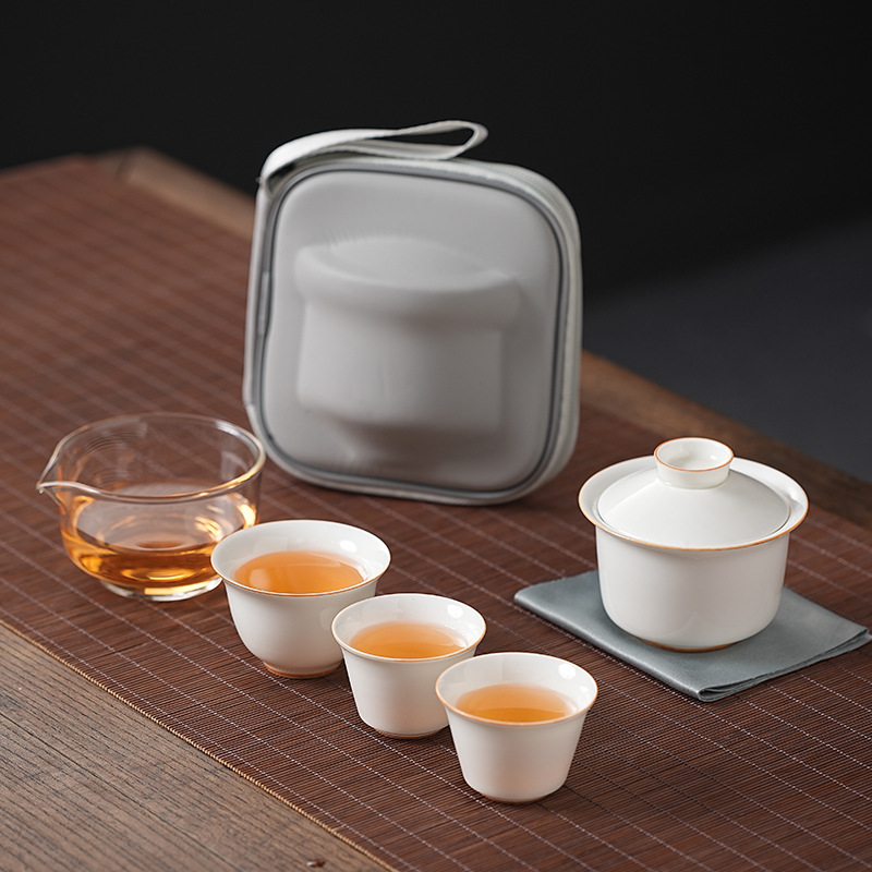 Plant Gray Portable Travel Tea Set Outdoor Tea Drinking Ceramic Quick Cup Business Event Companion Gift Logo