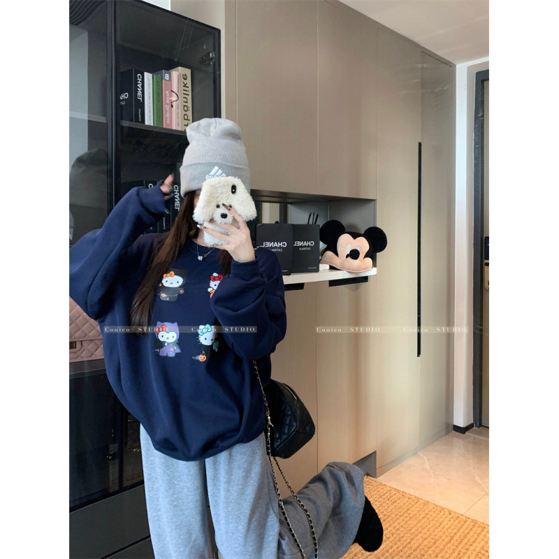 2025 Printed Crossed Shoulder Tee Crewneck fleece-lined Sweatshirt