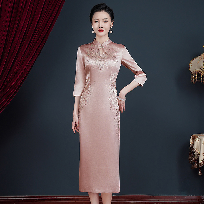 Spring and Autumn Mother Wedding Dress Noble Young Usually Wearing Foreign-style Happy Mother-in-law Wedding Dress Cheongsam dress