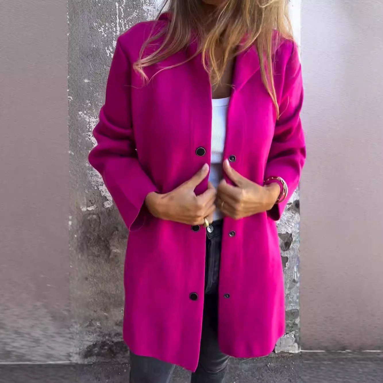 Cross-border Europe and the United States 2025 autumn and winter new Amazon AliExpress hot fashion long sleeve solid color coat women's clothing