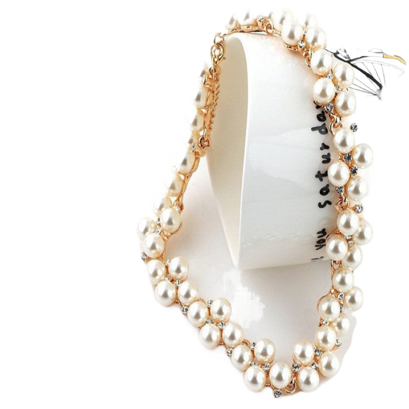 Authentic European and American Pearl Rhinestone Short Collarbone Necklace Earrings Three-piece Set South Korea All-match Women's Pendant genuine goods