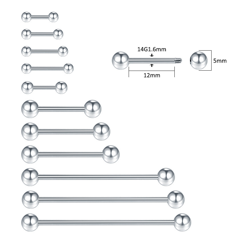 Cross-Border Ready-Made Body Piercing Jewelry Stainless Steel Tongue Studs Double Ball with Straight Titanium Steel Lip Studs Nipple Studs Earrings