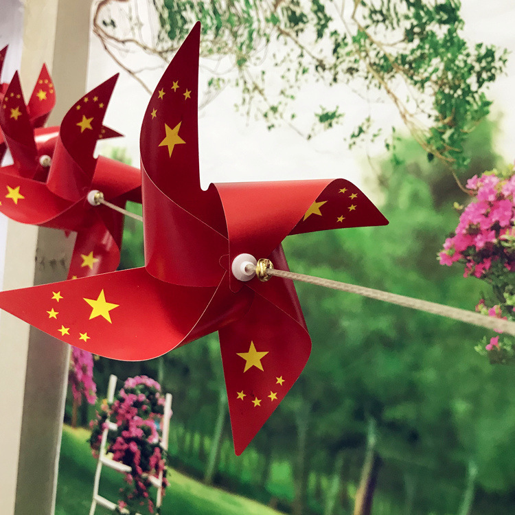 Горячая распродажа красной флаговой мельницы, одиннадцать национальных дней, двойная шести-лепестковая мельница, игрушка для детей, оптовая продажа