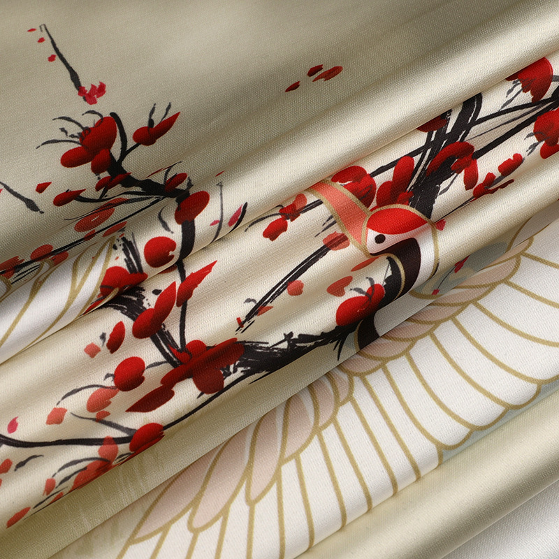 Custom Printed Cheongsam Fabric Imitation Silk Material Retro Pattern Series Dress Satin Chiffon Fabric Texture