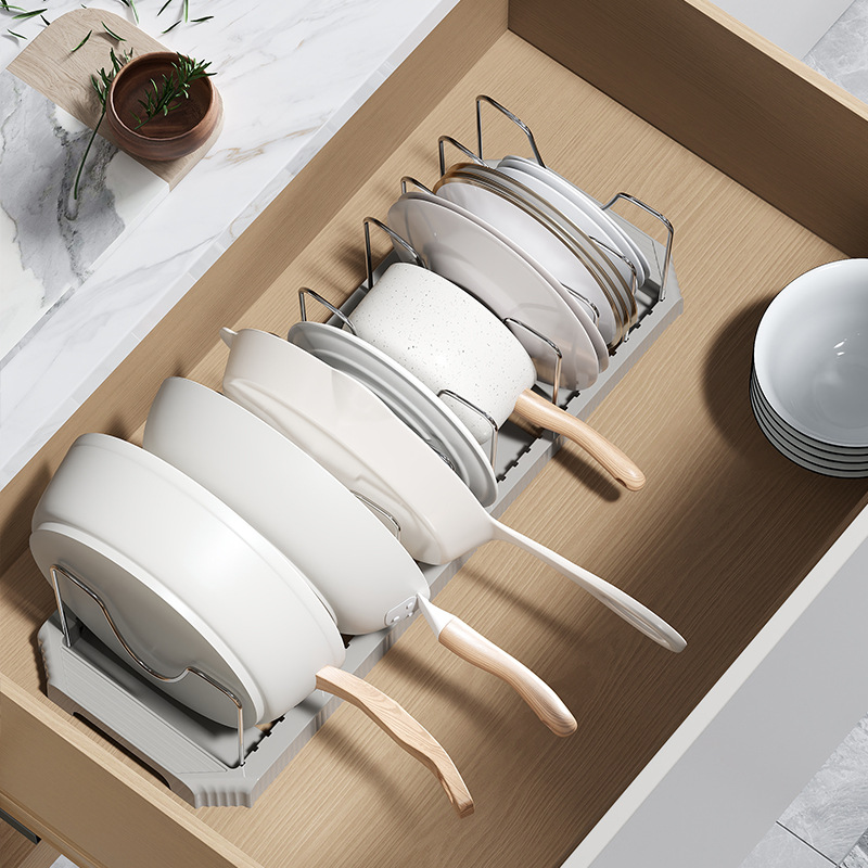 Retractable Bowl Rack Pot Storage Rack Drying Pot Rack Multifunctional Kitchen Countertop Storage Rack Pot Lid Rack Plate Shelf