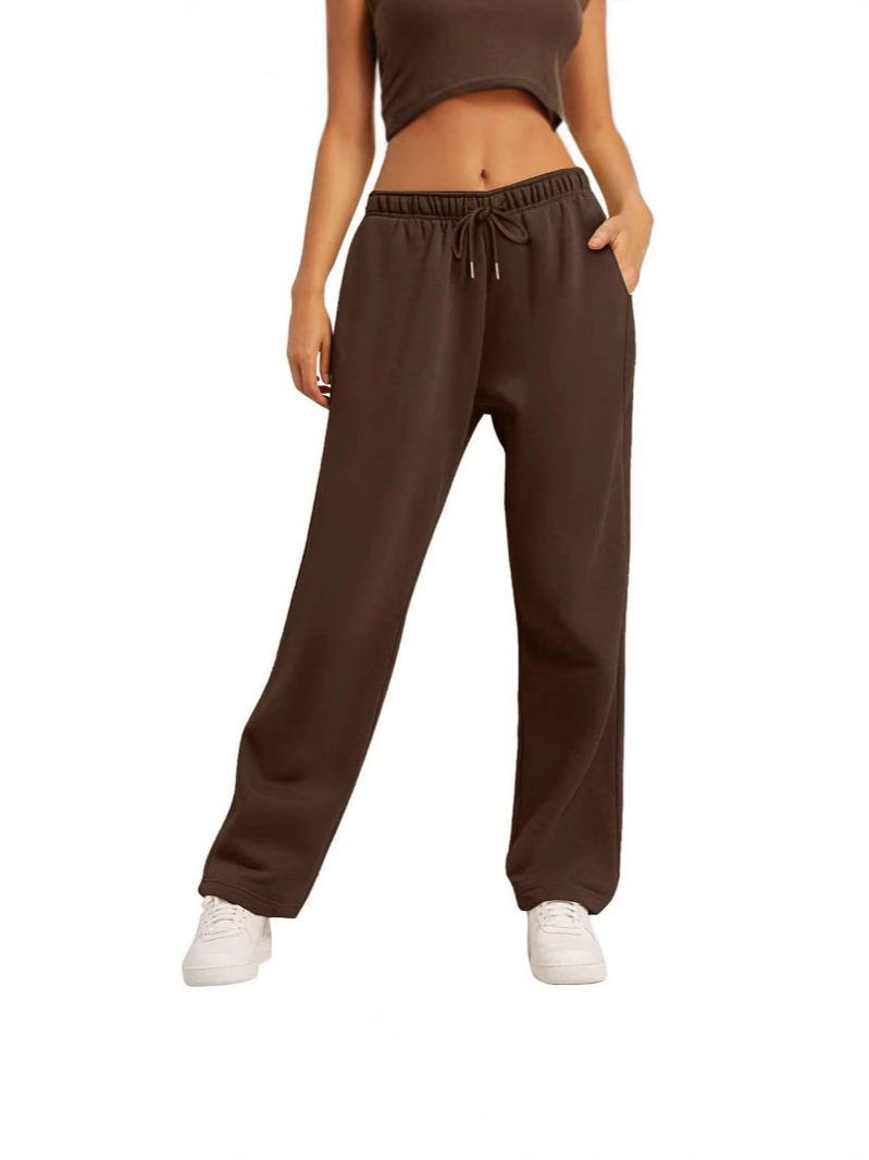 Into the e-commerce Amazon 2025 European and American men and women with solid color casual loose fleece-lined straight pants batch