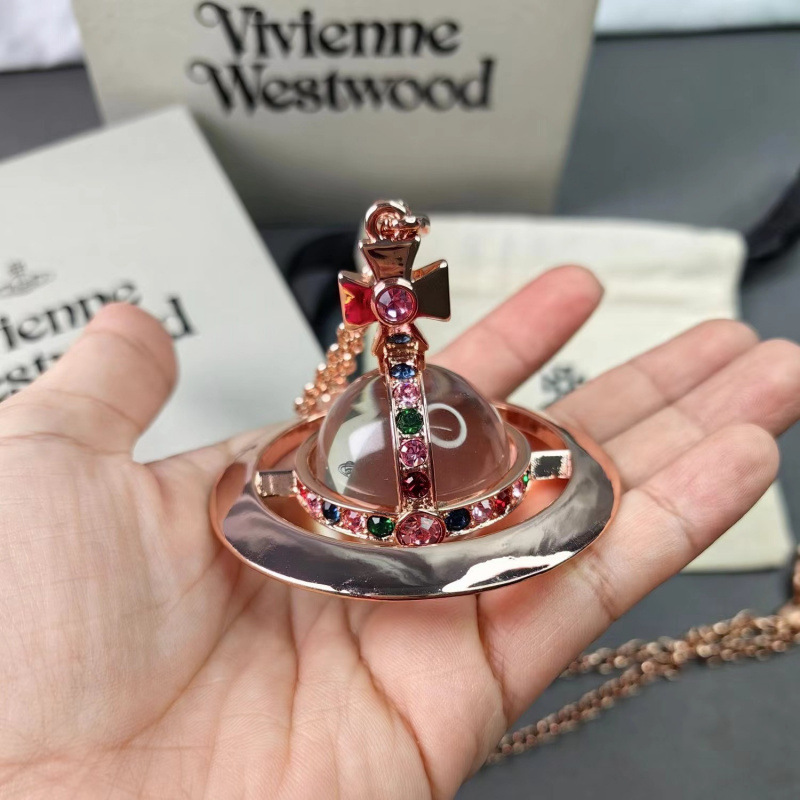 High-End Queen Mother Glass Ball Saturn Necklace Light Luxury Personalized Fashion 30mm Extra Large High-End Clavicle Chain