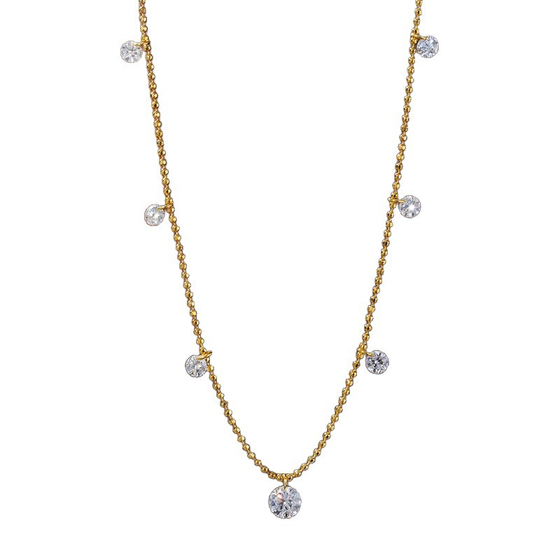 18K Gold New Women's Necklace with Cultivated Diamond, Perforated Diamond Tassel Chain, Suspended Necklace with Cultivated Diamond in Stock