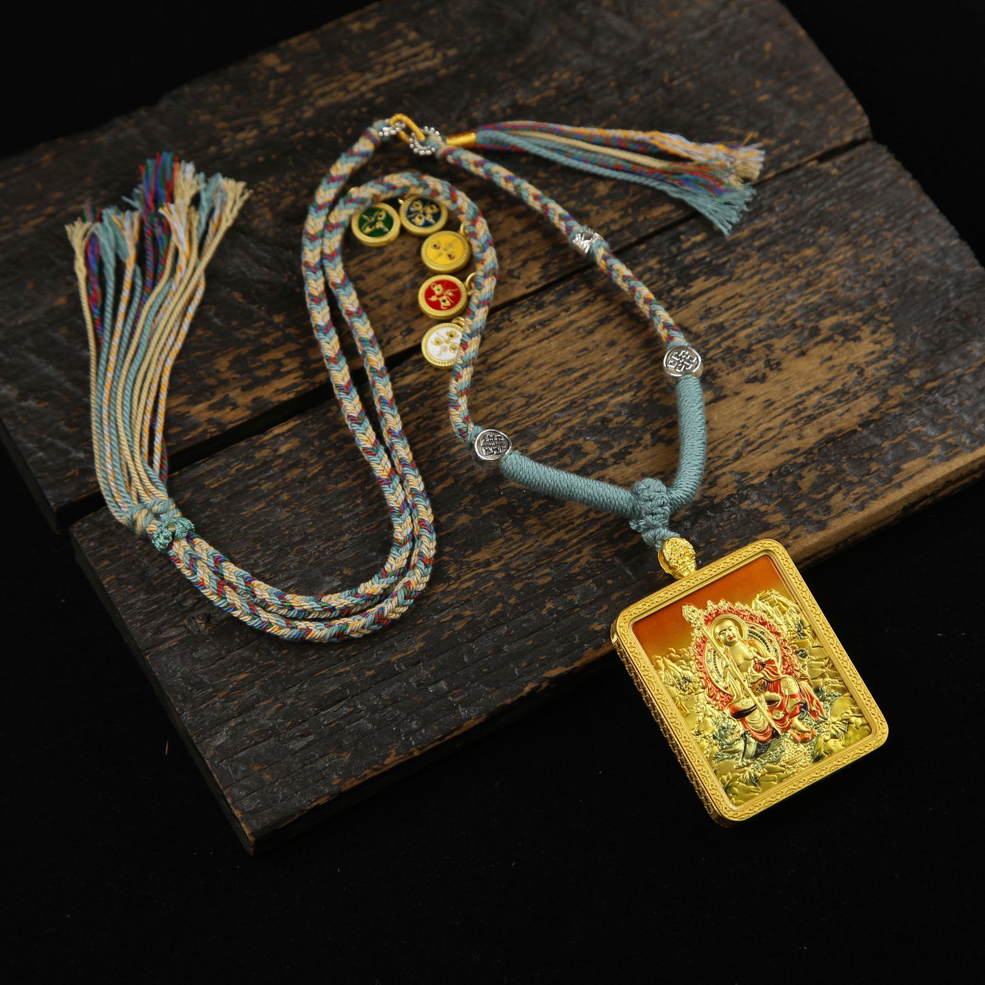 Ksitigarbha Bodhisattva Thangka Listening Double-sided Hand-woven Necklace Buddha Brand Chinese-style Xizang-style Crafts Decorations