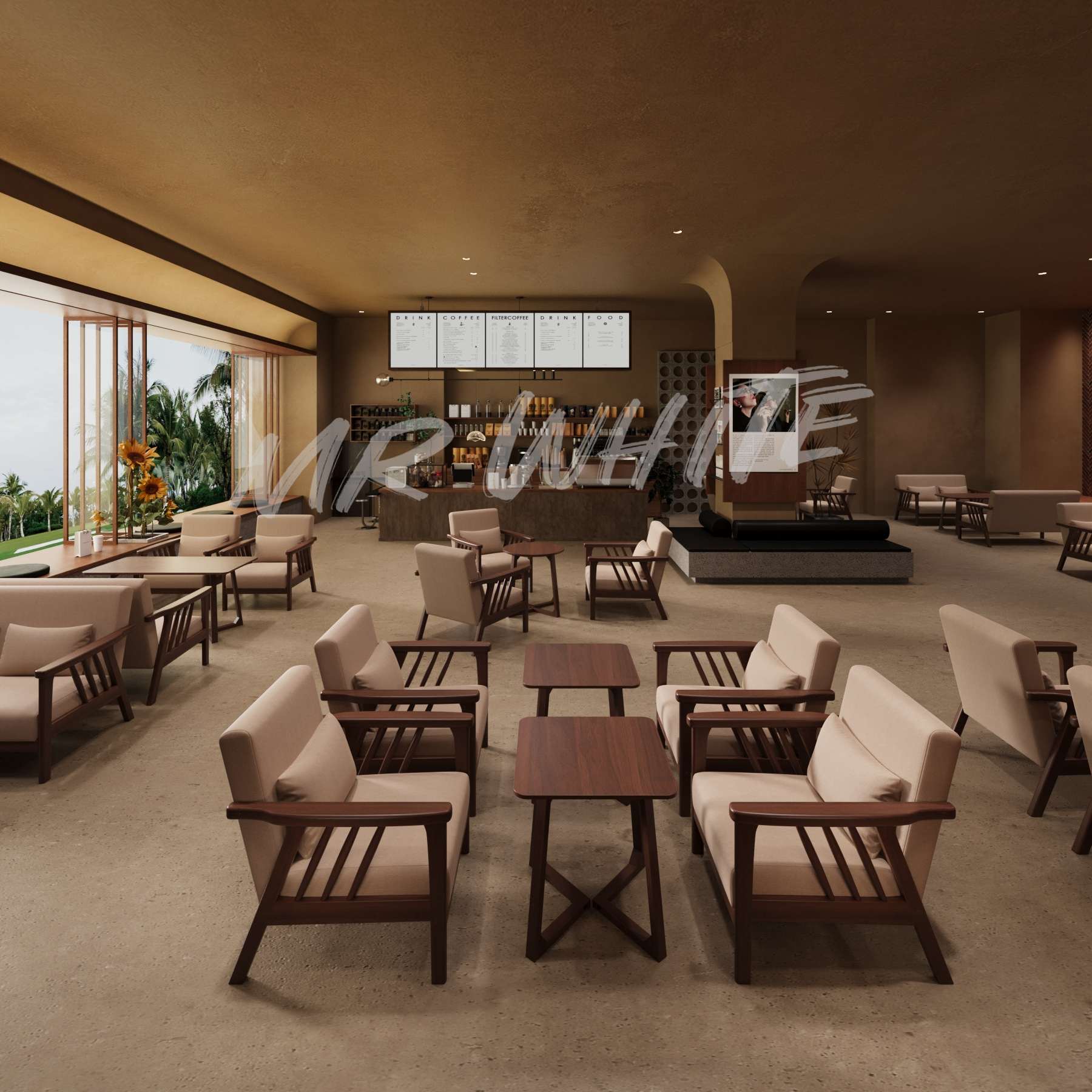 Scandinavian Accessible Luxury Nappa Leather Restaurant Sofa Chair Cafe Solid Wood Table and Chair Combination Pub Clear Bar Sofa Chair Table