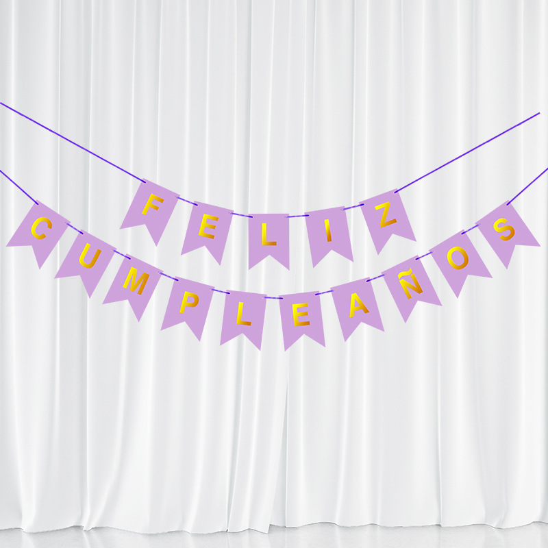 Spanish Birthday Banner Feliz Gold Foil Party Decoration Banner Laser Glitter Gold and Silver Card Triangular Flag Five-Pointed Star