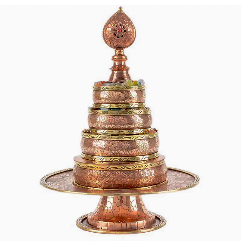 Nepal Pure Copper Manza Plate Handmade Carved Manza Tea Luo Xizang-style Eight Auspicious Manda Plate Full Set Buddha-offering Tray