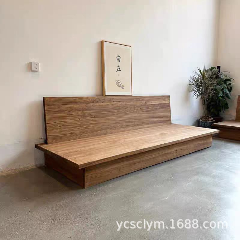 Тихий ветер, диван из старого вяза, прямой диван, диван из массива дерева, татами-кровать, соединение в шип и паз, напольная кровать для аренды
