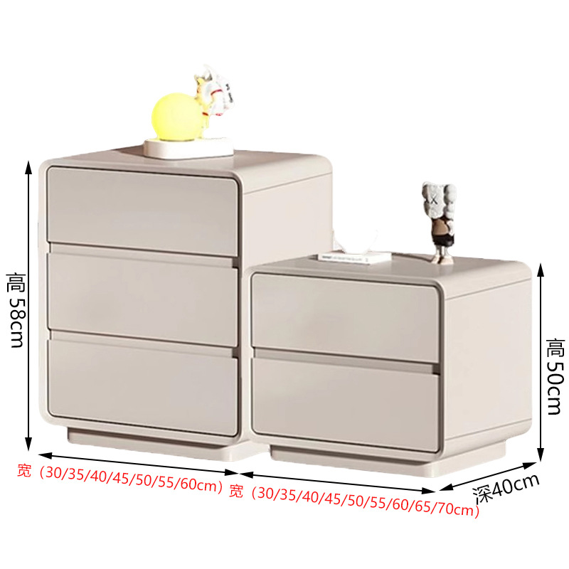 Cream Style Solid Wood Painted Bedside Table Modern Simple Light Luxury High-End Home Bedroom Small Bedside Storage Cabinet