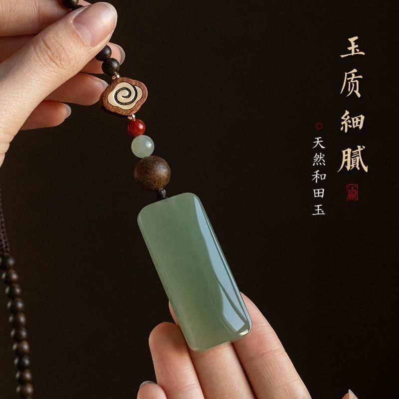 Car Pendant 2022 New High-End Hetian Jade Safety Car Pendant for Men and Women, Couple Style, Interior Decoration, Elegant and Independent Stand